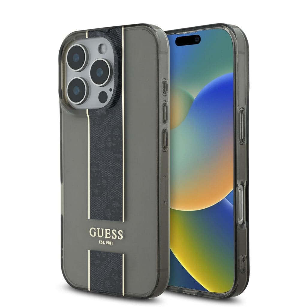 Guess IML Middle 4G Stripe Black Kryt iPhone 16 Pro