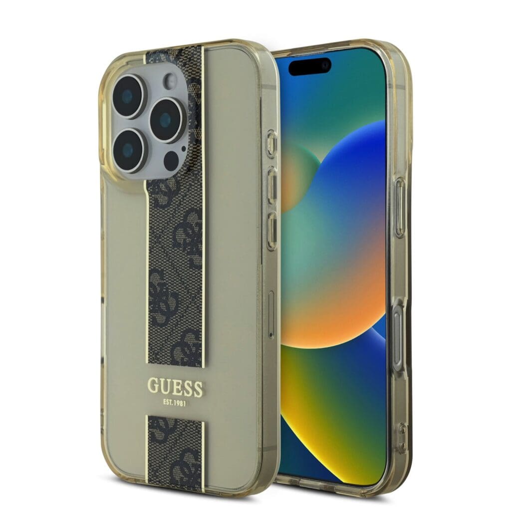 Guess IML Middle 4G Stripe Brown Kryt iPhone 16 Pro