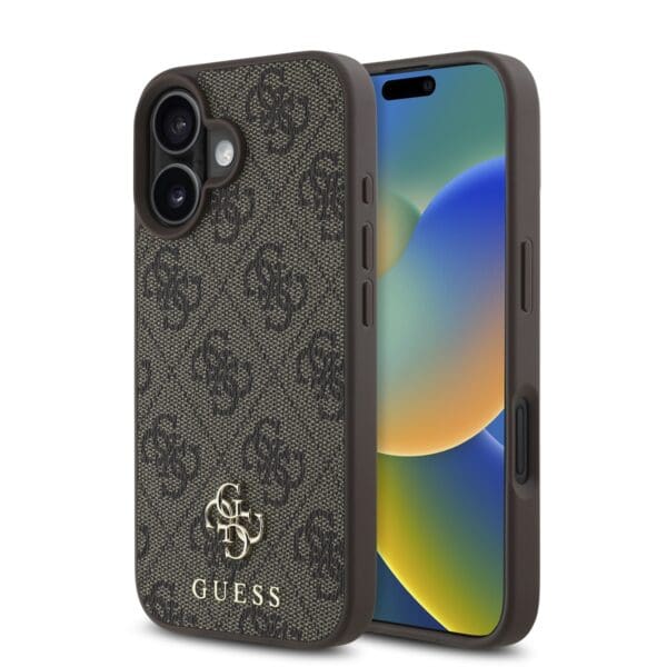 Guess PU 4G Small Metal Logo MagSafe Brown Kryt iPhone 16