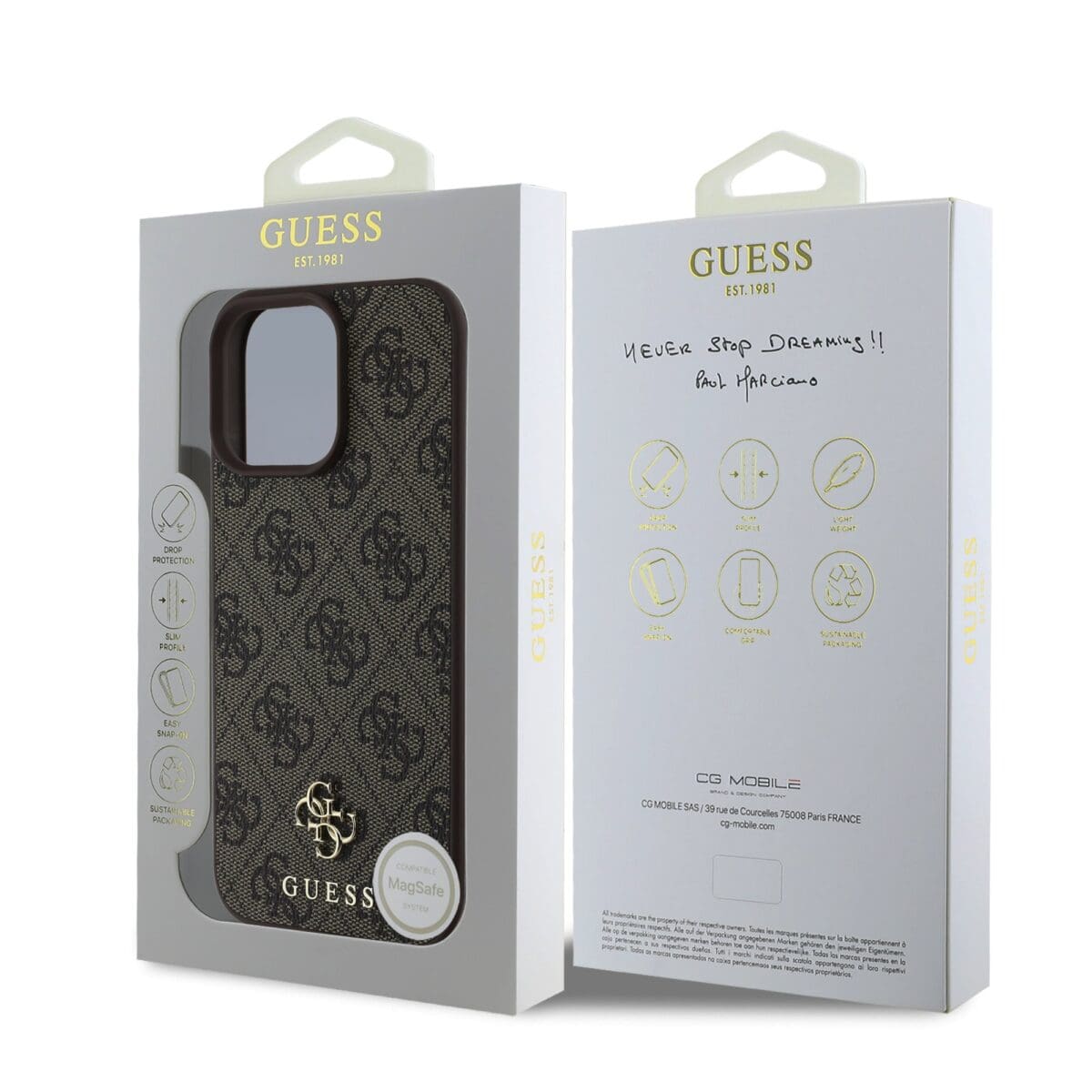 Guess PU 4G Small Metal Logo MagSafe Brown Kryt iPhone 16 Pro