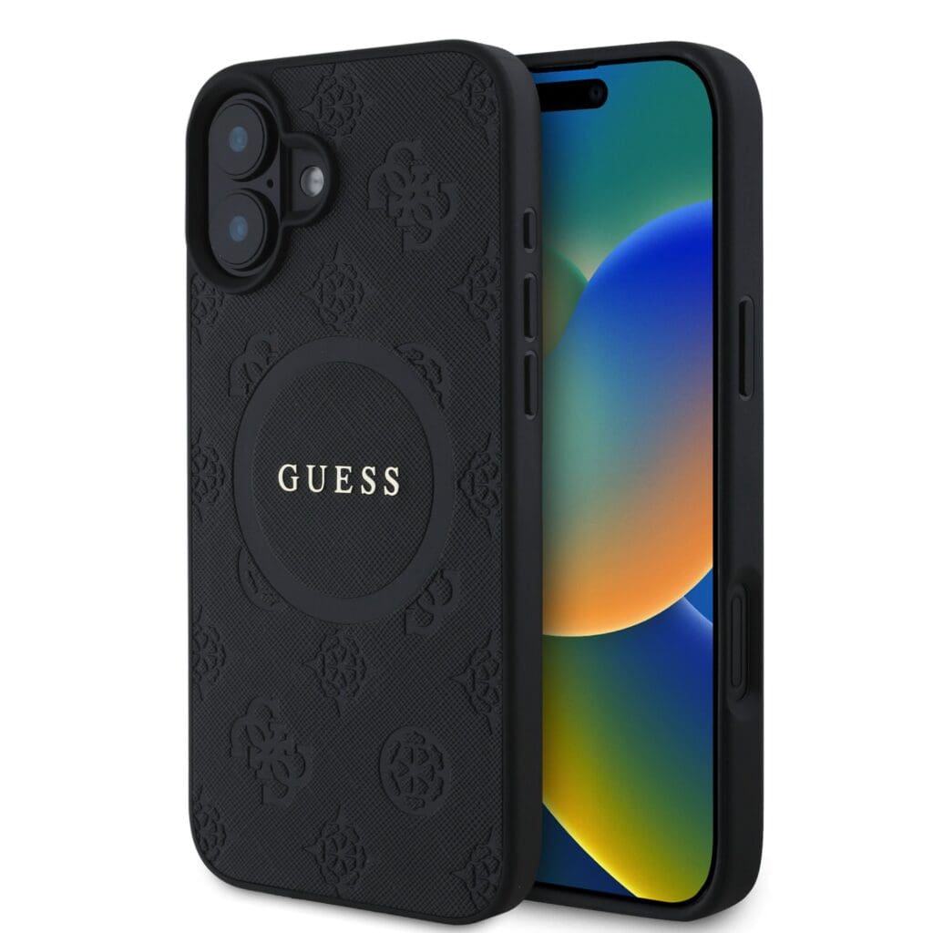 Guess Saffiano Peony Stamp MagSafe Black Kryt iPhone 16