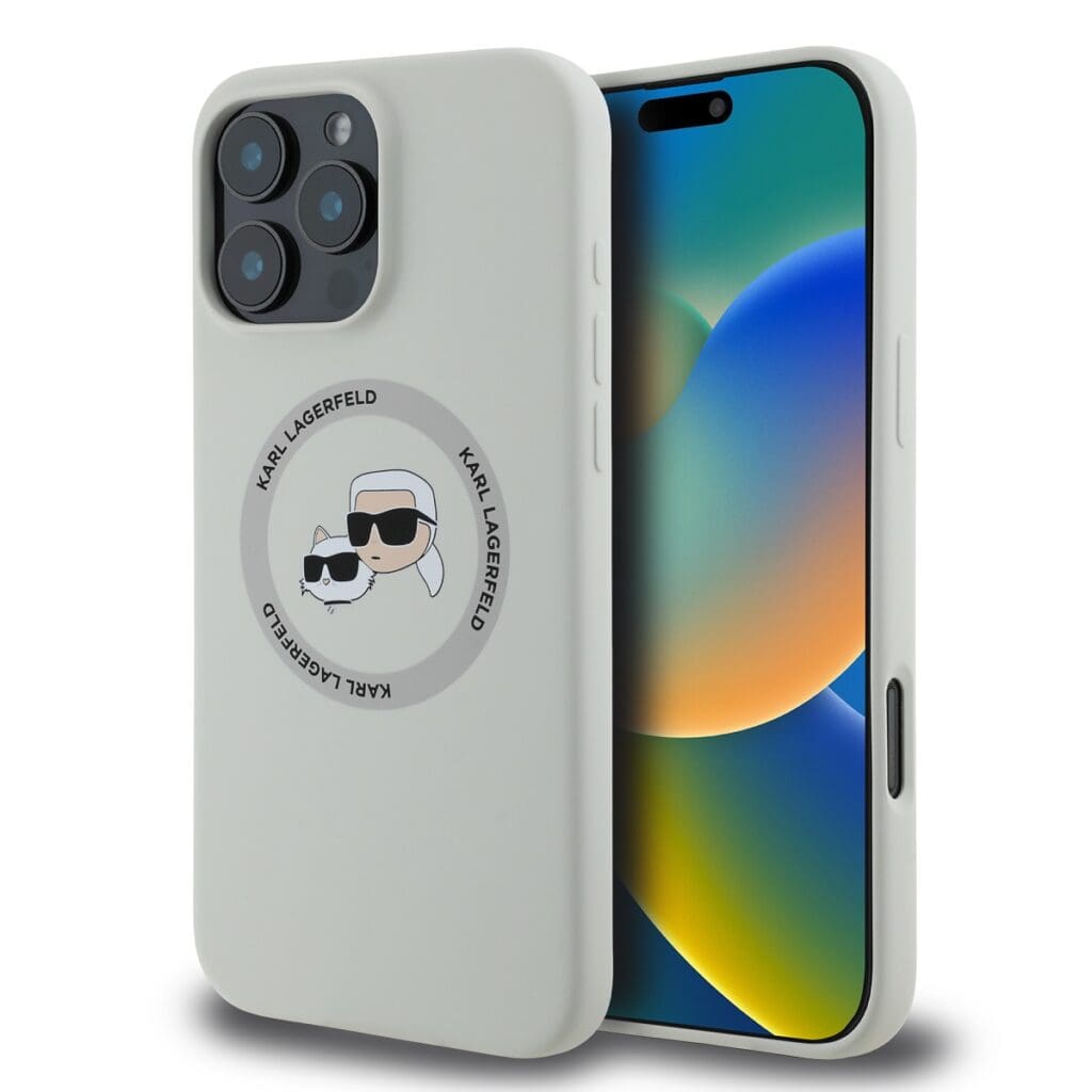 Karl Lagerfeld Liquid Silicone K&CH Heads MagSafe Beige Kryt iPhone 16 Pro