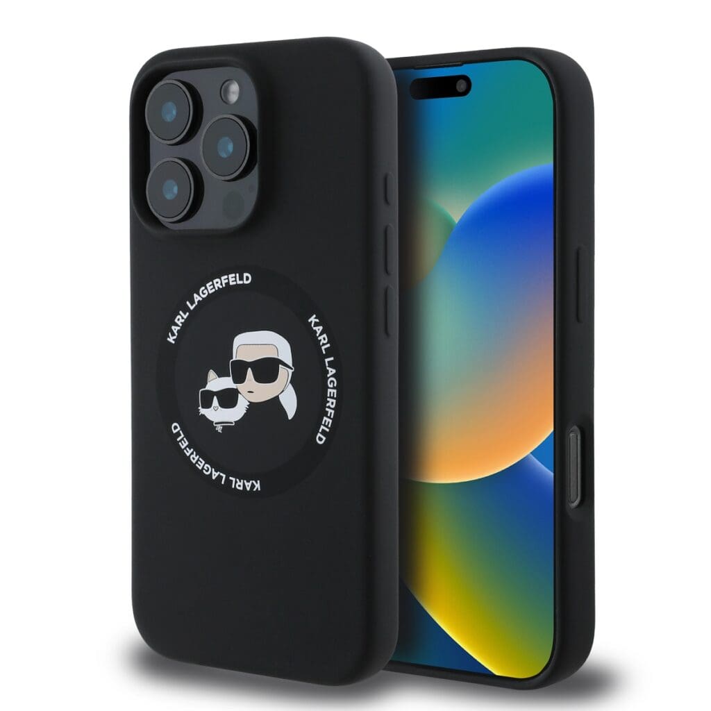 Karl Lagerfeld Liquid Silicone K&CH Heads MagSafe Black Kryt iPhone 16 Pro