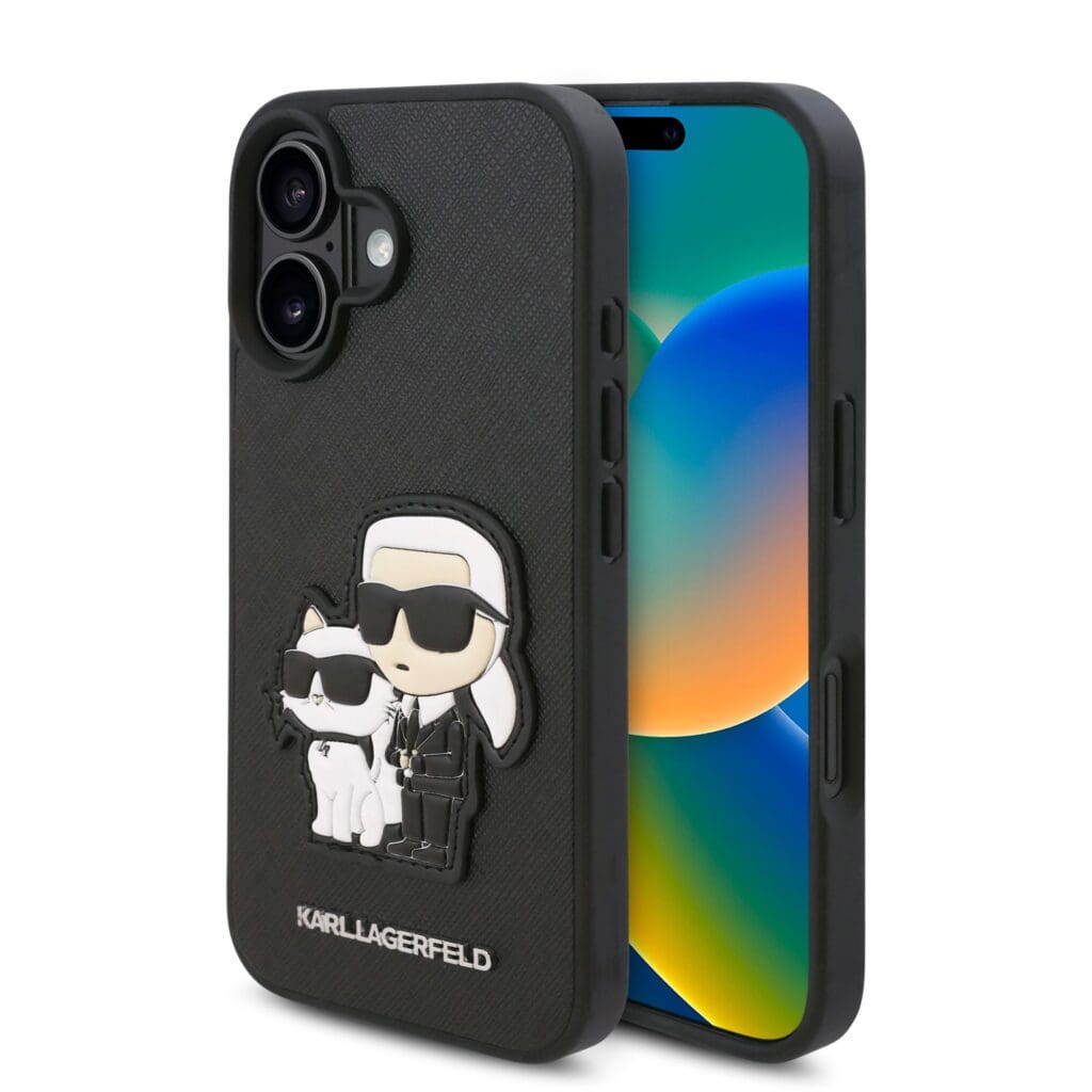 Karl Lagerfeld PU Saffiano Karl and Choupette Black Kryt iPhone 16 Plus