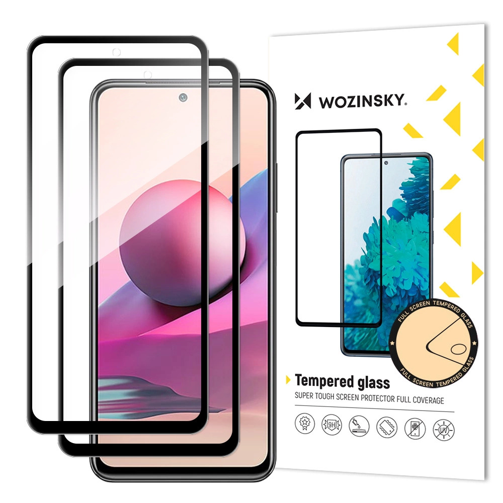 Wozinsky Set 2x Super Durable Full Glue Tempered Glass Full Screen with Frame Case Friendly Xiaomi Redmi Note 10 / Redmi Note 10S / Redmi Note 11 Global / Redmi Note 11S Global Black