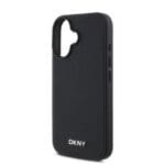 DKNY PU Leather Silver Metal Logo MagSafe Black Kryt iPhone 16