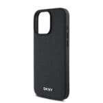 DKNY PU Leather Silver Metal Logo MagSafe Black Kryt iPhone 16 Pro