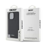 DKNY PU Leather Silver Metal Logo MagSafe Black Kryt iPhone 16 Pro