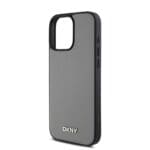 DKNY PU Leather Silver Metal Logo MagSafe Grey Kryt iPhone 16 Pro Max