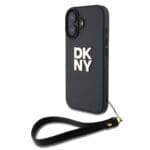 DKNY PU Leather Stack Logo Wrist Strap Black Kryt iPhone 16