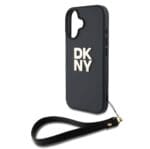 DKNY PU Leather Stack Logo Wrist Strap Black Kryt iPhone 16