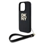 DKNY PU Leather Stack Logo Wrist Strap Black Kryt iPhone 16 Pro