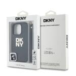 DKNY PU Leather Stack Logo Wrist Strap Black Kryt iPhone 16 Pro