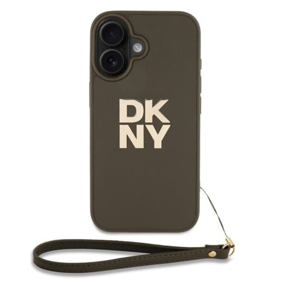 DKNY PU Leather Stack Logo Wrist Strap Green Kryt iPhone 16