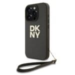 DKNY PU Leather Stack Logo Wrist Strap Green Kryt iPhone 16 Pro