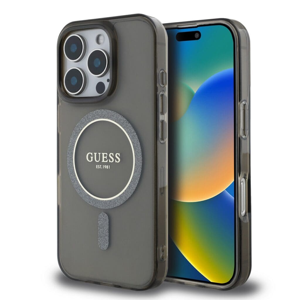 Guess IML Glitter Ring MagSafe Black Kryt iPhone 16 Pro