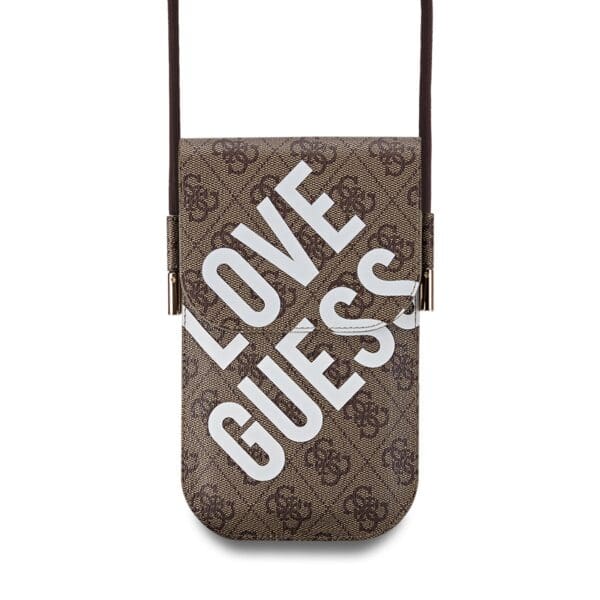 Guess PU 4G Big Love Logo Phone Bag Brown