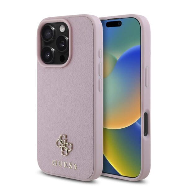 Guess PU Grained 4G Small Metal Logo MagSafe Pink Kryt iPhone 16 Pro Max