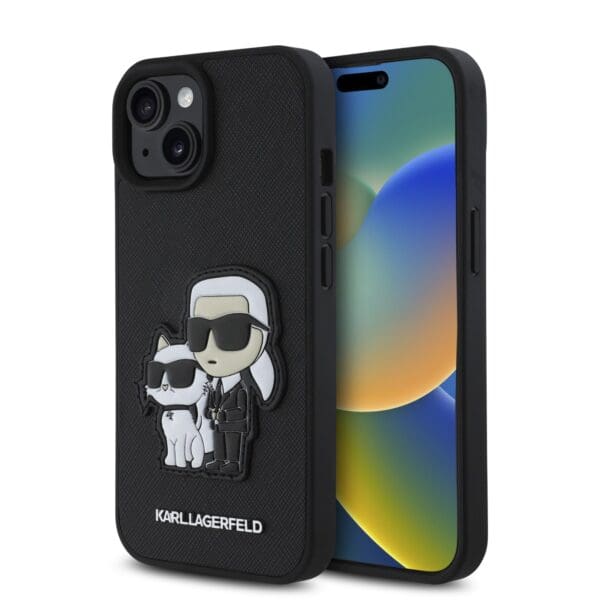 Karl Lagerfeld PU Saffiano Karl and Choupette Black Kryt iPhone 15