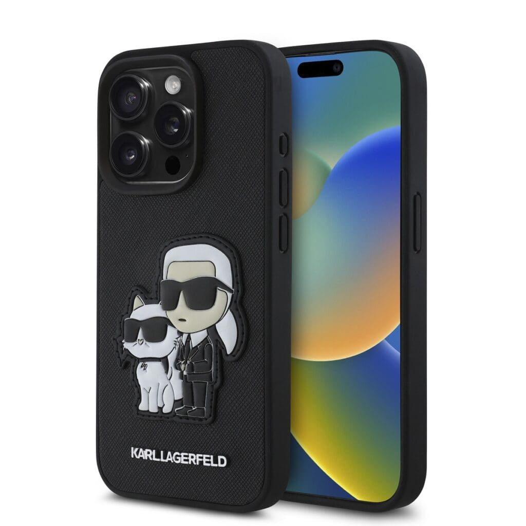 Karl Lagerfeld PU Saffiano Karl and Choupette Black Kryt iPhone 15 Pro