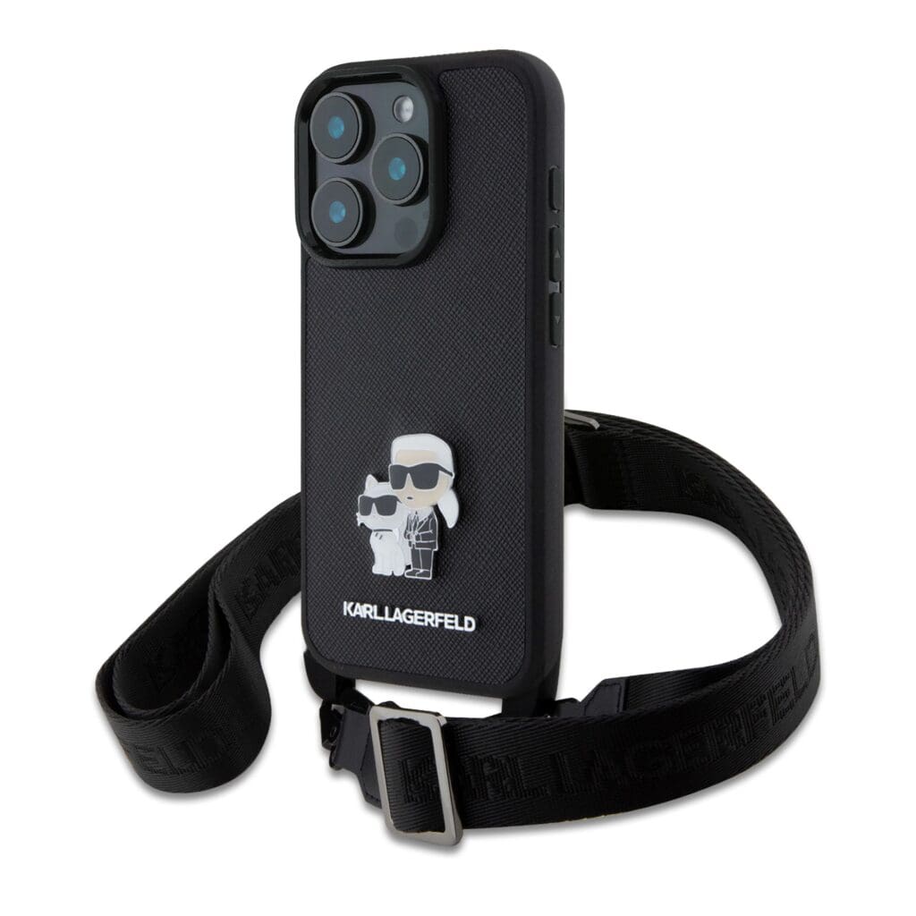Karl Lagerfeld Saffiano Crossbody Metal Karl and Choupette Black Kryt iPhone 16 Pro