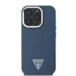 Guess PU Grained Triangle Logo Blue Kryt iPhone 16 Pro