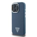 Guess PU Grained Triangle Logo Blue Kryt iPhone 16 Pro