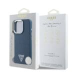 Guess PU Grained Triangle Logo Blue Kryt iPhone 16 Pro