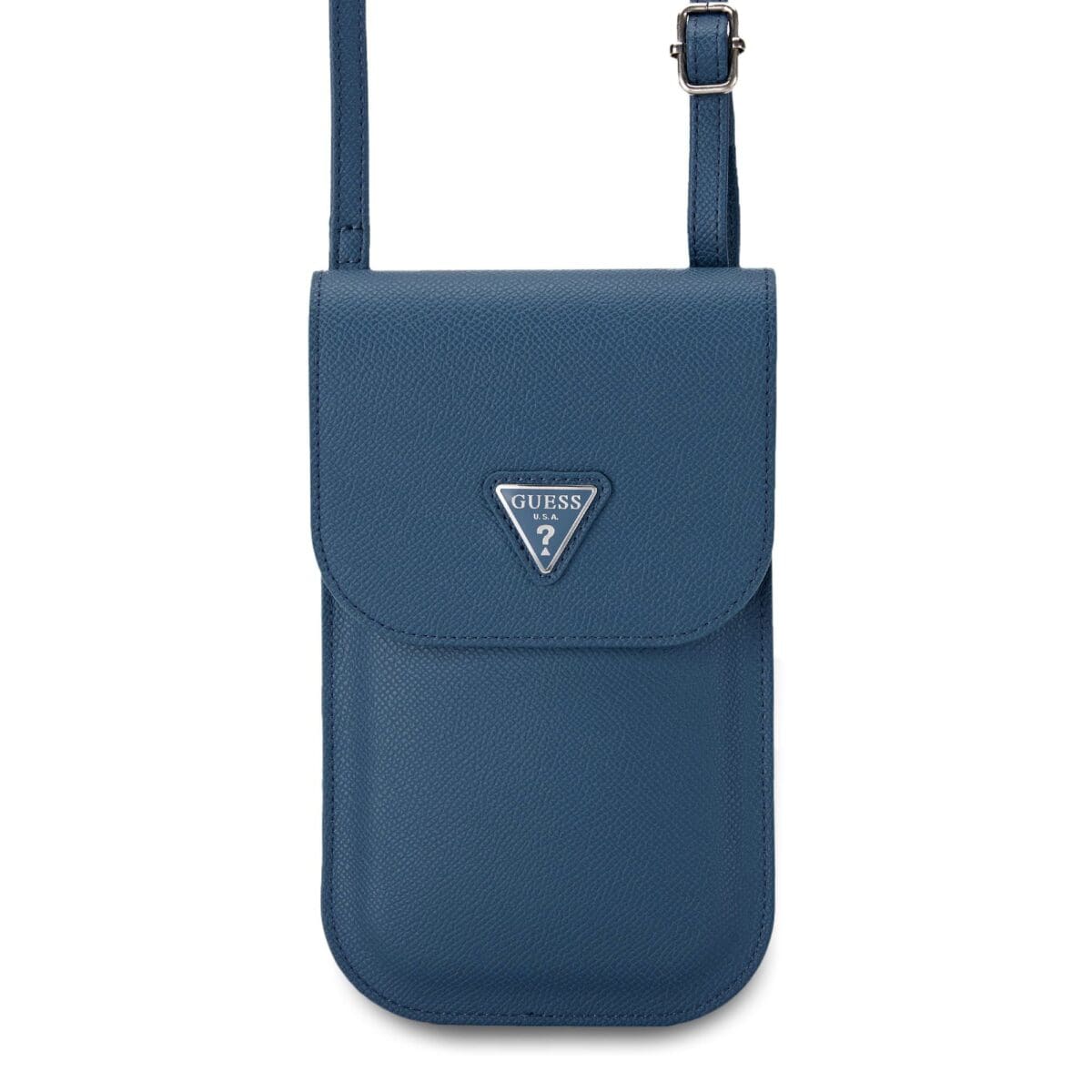 Guess PU Grained Triangle Logo Phone Bag Blue