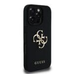 Guess PU Grained 4G Metal Logo Black Kryt iPhone 16 Pro