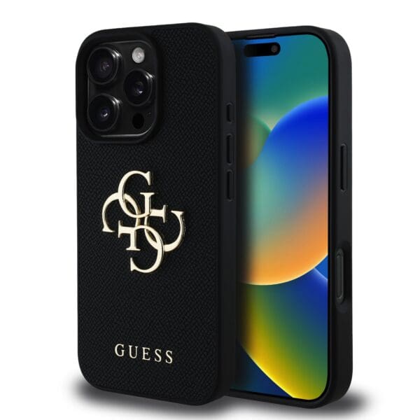 Guess PU Grained 4G Metal Logo Black Kryt iPhone 16 Pro