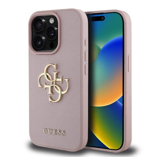 Guess PU Grained 4G Metal Logo Pink Kryt iPhone 15 Pro Max