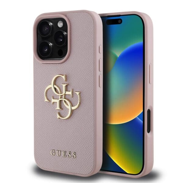 Guess PU Grained 4G Metal Logo Pink Kryt iPhone 16 Pro Max