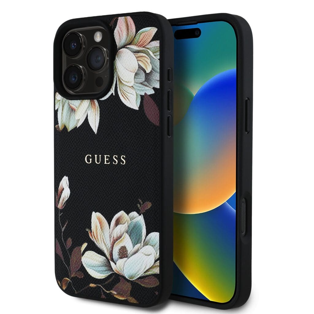 Guess PU Grained Magnolia MagSafe Black Kryt iPhone 16 Pro