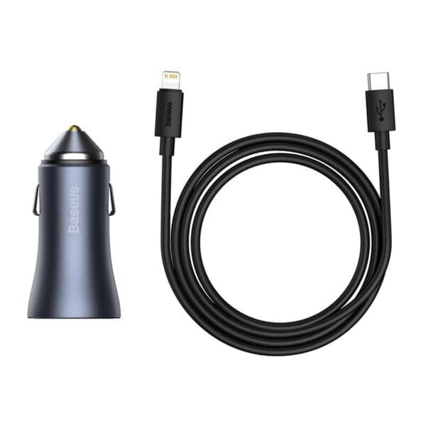 Baseus Golden Contactor Pro Quick Car Charger USB TYPE-C/USB 40W Power Delivery 3.0 Quick Charge 4+ SCP FCP AFC + USB TYPE-C - Lightning Cable Gray (TZCCJD-B0G)