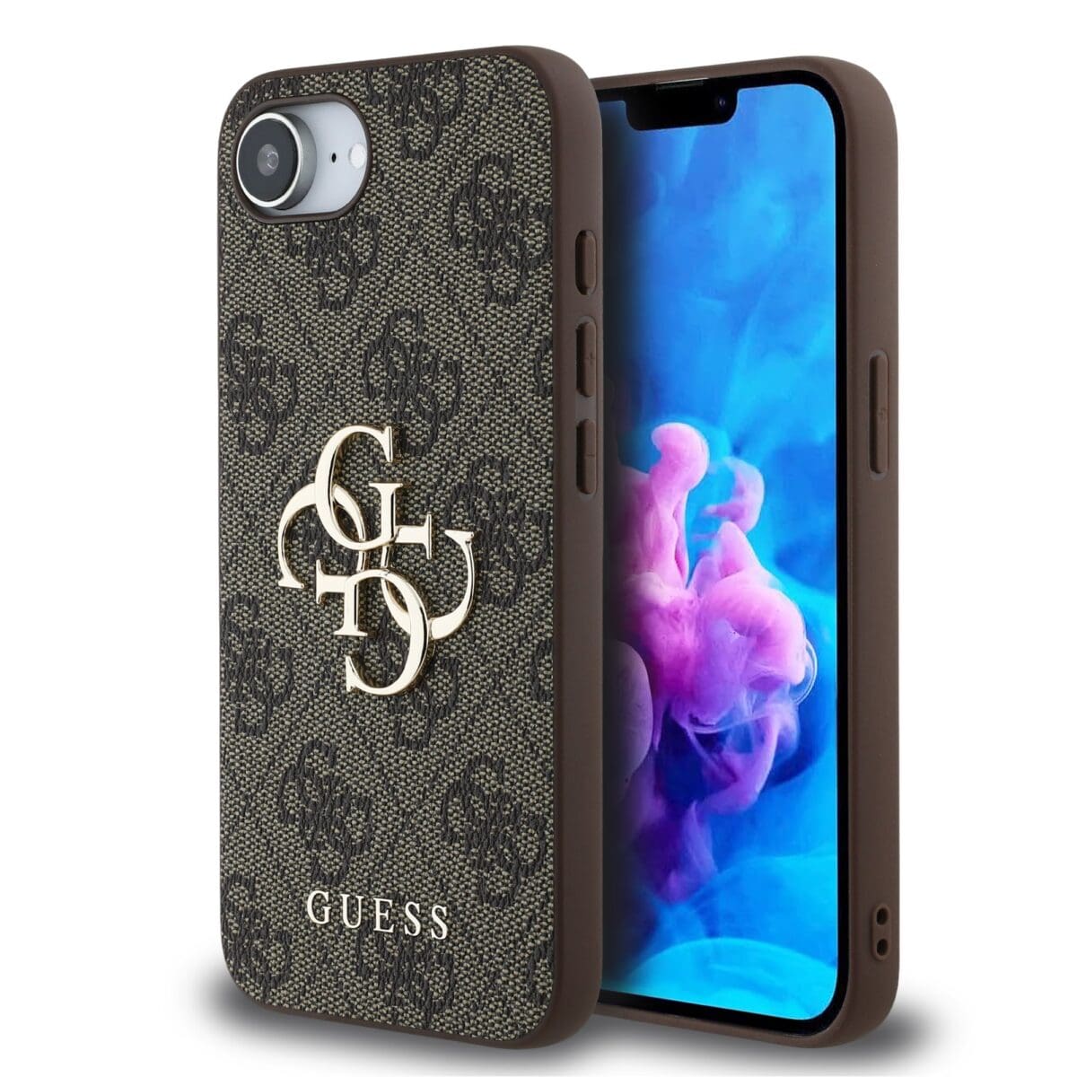 Guess PU 4G Metal Logo Brown Kryt iPhone 16e