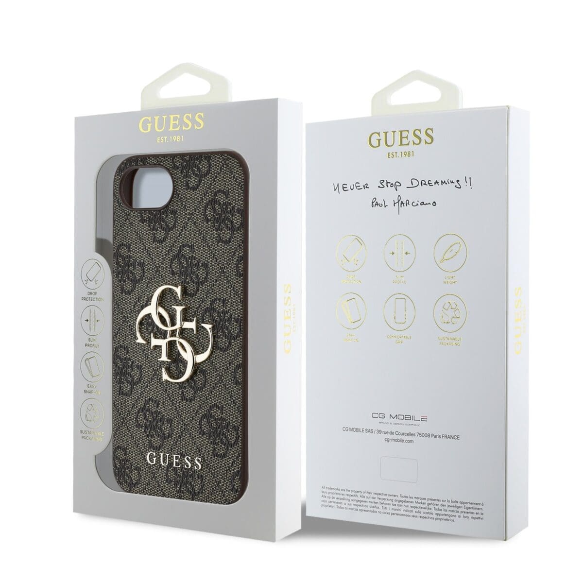 Guess PU 4G Metal Logo Brown Kryt iPhone 16e