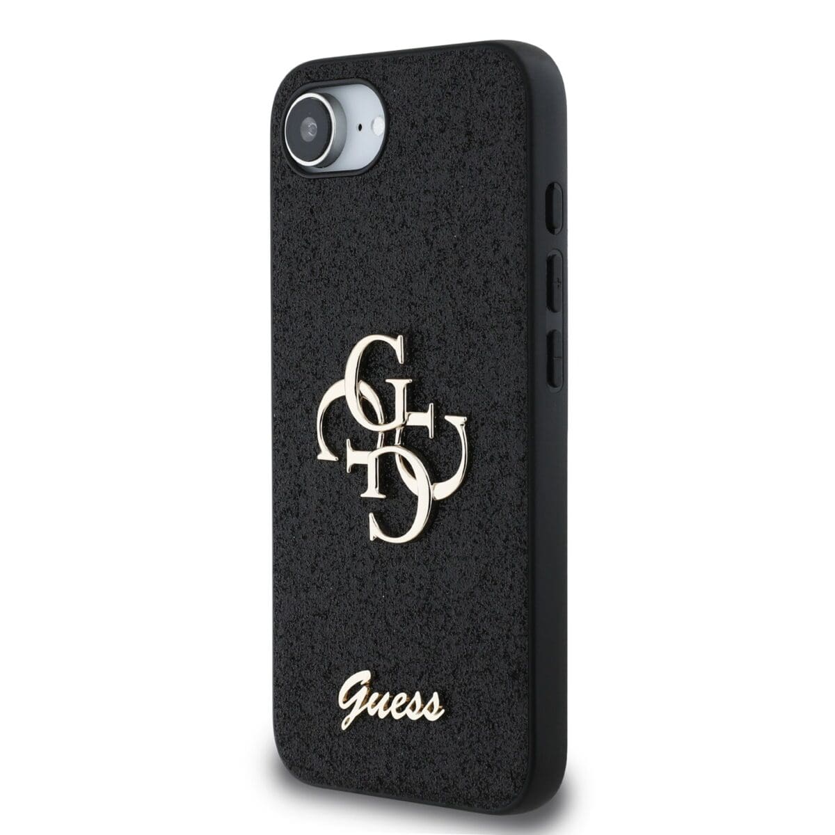 Guess PU Fixed Glitter 4G Metal Logo Black Kryt iPhone 16e