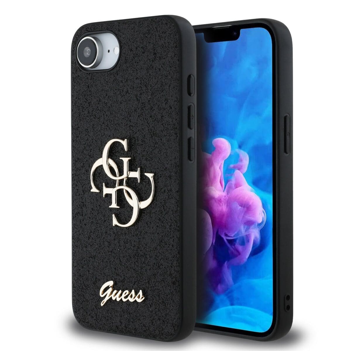 Guess PU Fixed Glitter 4G Metal Logo Black Kryt iPhone 16e