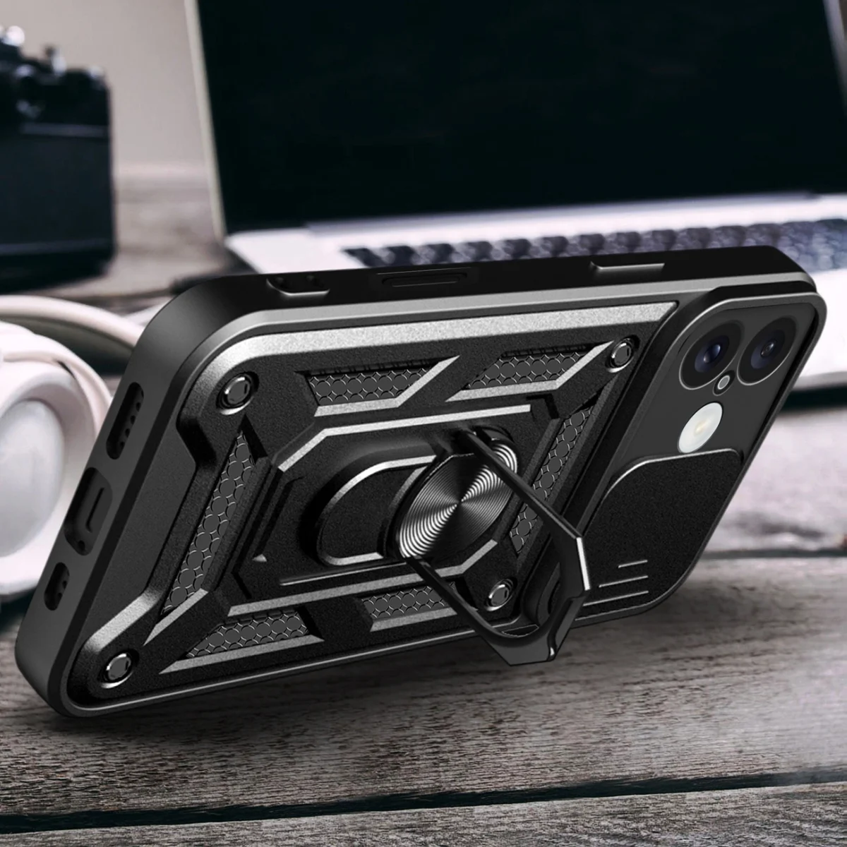 Hybrid Armor Camshield Armored Case With Camera Cover And Stand Black Kryt iPhone 16