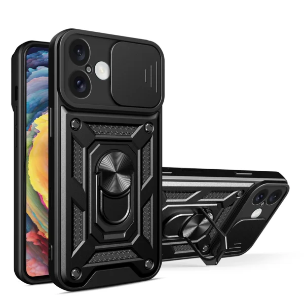 Hybrid Armor Camshield Armored Case With Camera Cover And Stand Black Kryt iPhone 16 Plus