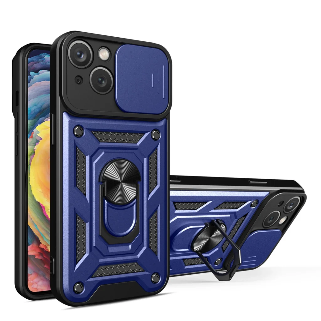 Hybrid Armor Camshield Case With Stand And Camera Cover For Plus - Blue Kryt iPhone 15 Plus