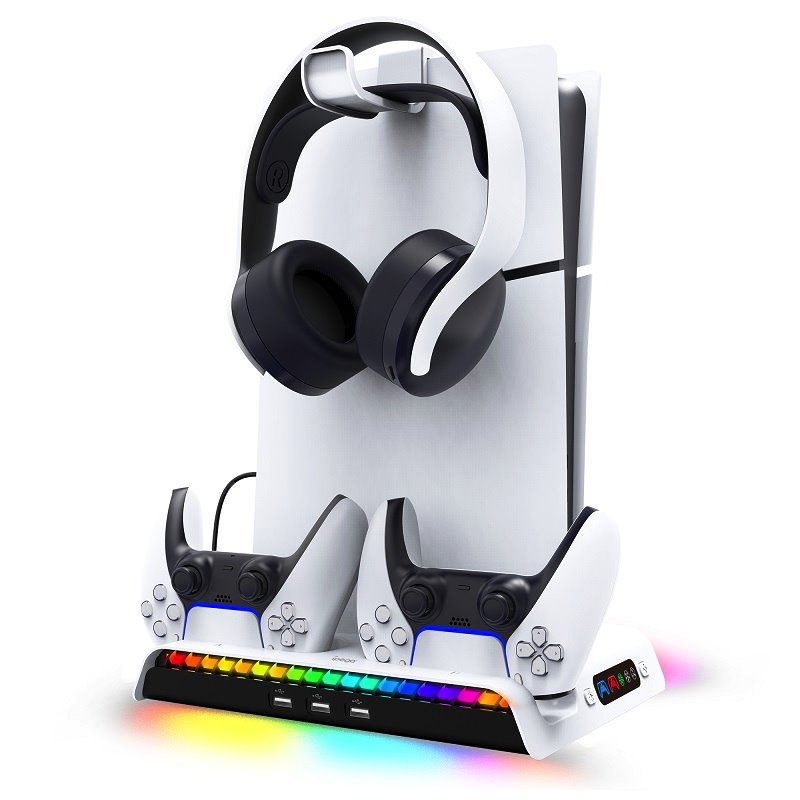 iPega P5S006 Multifunkčný Dobíjací Stojan RGB s Chladením pre PS5 Slim White