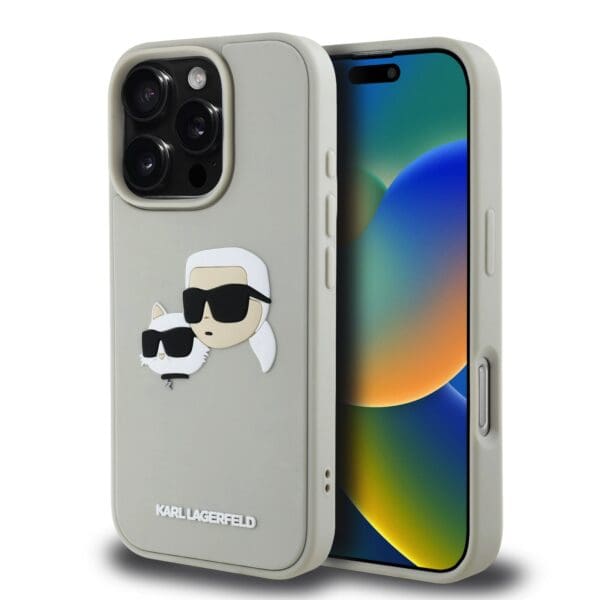 Karl Lagerfeld 3D Rubber Double Heads Beige Kryt iPhone 16 Pro Max