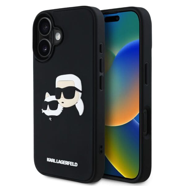 Karl Lagerfeld 3D Rubber Double Heads Black Kryt iPhone 16