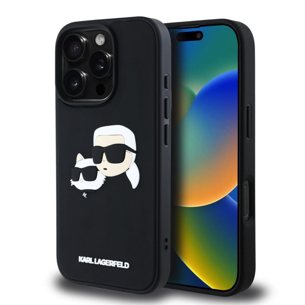 Karl Lagerfeld 3D Rubber Double Heads Black Kryt iPhone 16 Pro