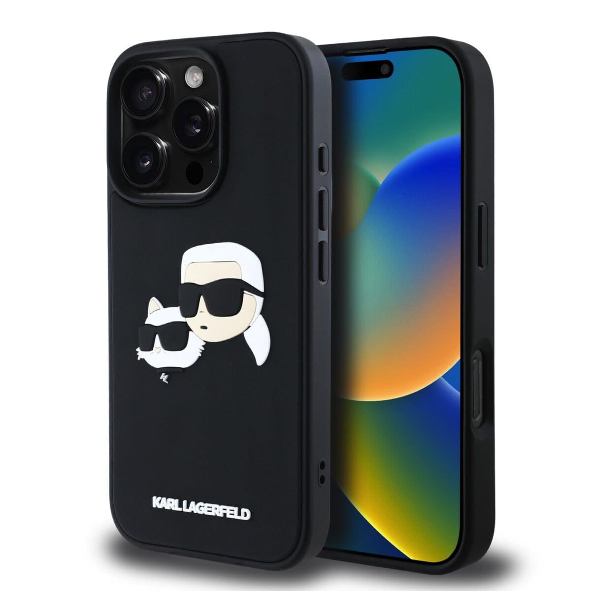 Karl Lagerfeld 3D Rubber Double Heads Black Kryt iPhone 16 Pro