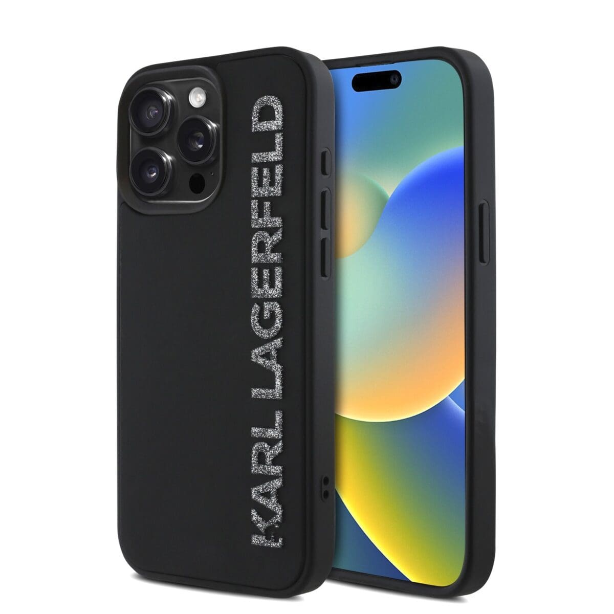 Karl Lagerfeld 3D Rubber Glitter Logo Black Kryt iPhone 15 Pro