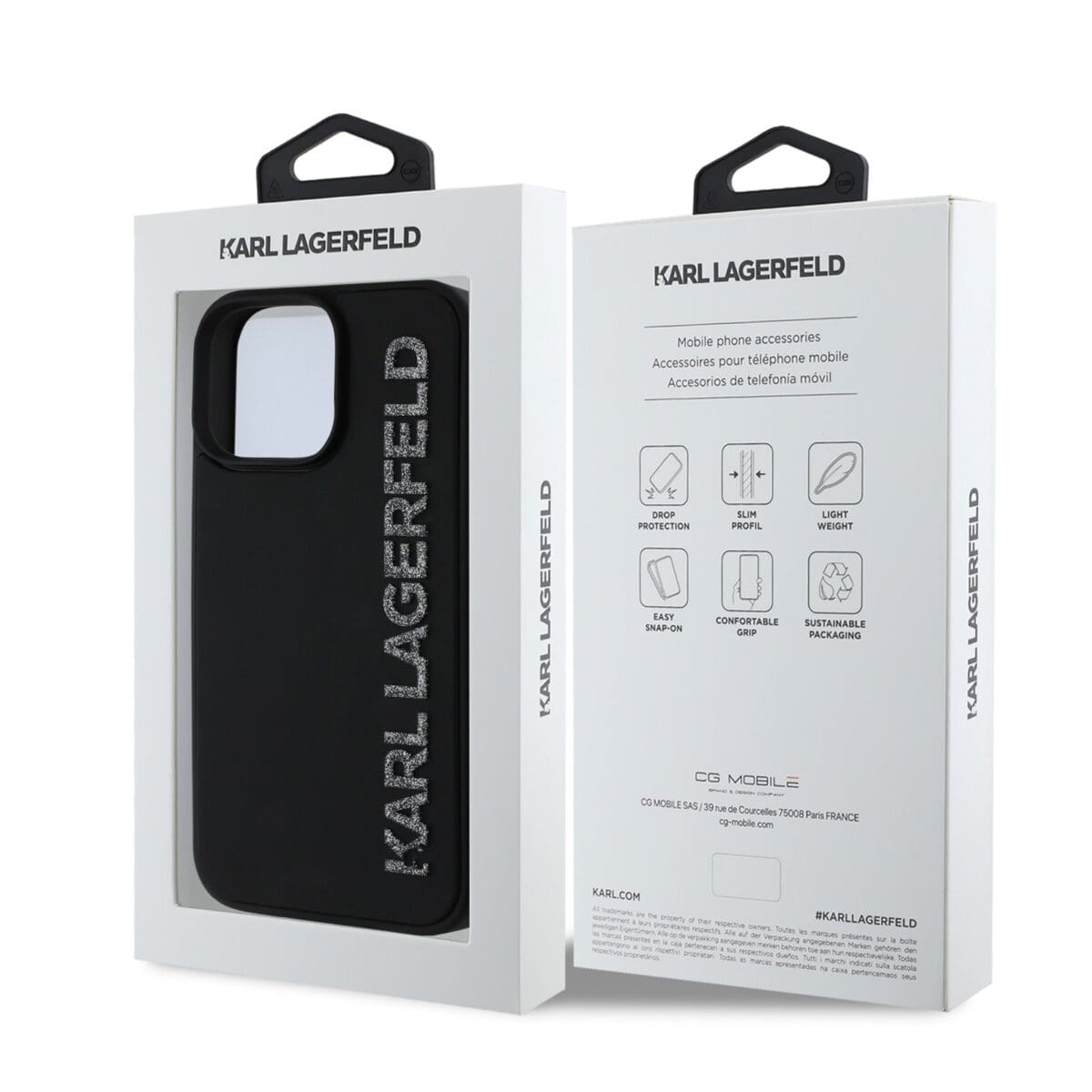 Karl Lagerfeld 3D Rubber Glitter Logo Black Kryt iPhone 15 Pro