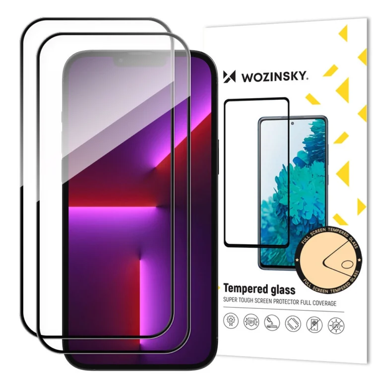 Wozinsky 2Pcs Full Screen Tempered Glass With Frame Case Friendly Full Glue Black iPhone 15